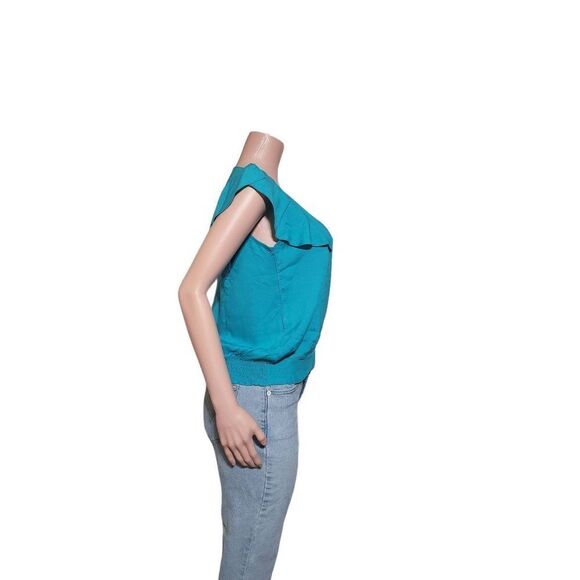 Col story  crew neck teal short tulip sleeve with elastic hem top size M - Picture 3 of 9